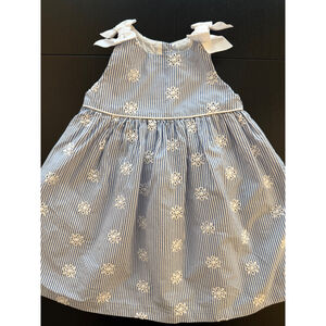 Gymboree Toddler Pinstriped Eyelet Dress Girls‎ 18-24m Blue Lined w/ Bow Accent